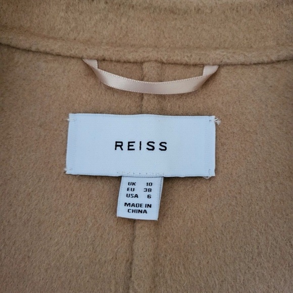 $475 Unworn Reiss Brooks Long Length Belted Wool Blend Overcoat in Camel - Picture 9 of 11
